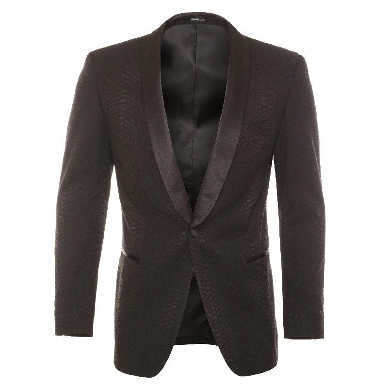 men's grey wool tuxedo for office events -Ash All Black Snake Skin Tuxedo Blazer