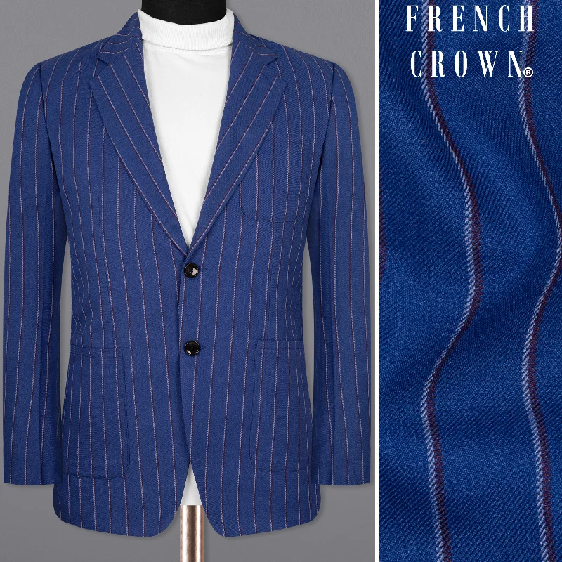 men's wool tuxedo jacket with pleats -Bahama Blue Striped Woolrich Sports Blazer