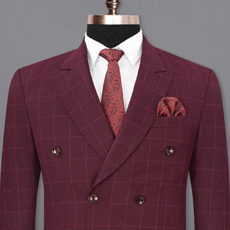 men's luxury wool wedding tuxedo -Barossa Windowpane Double Breasted  Blazer