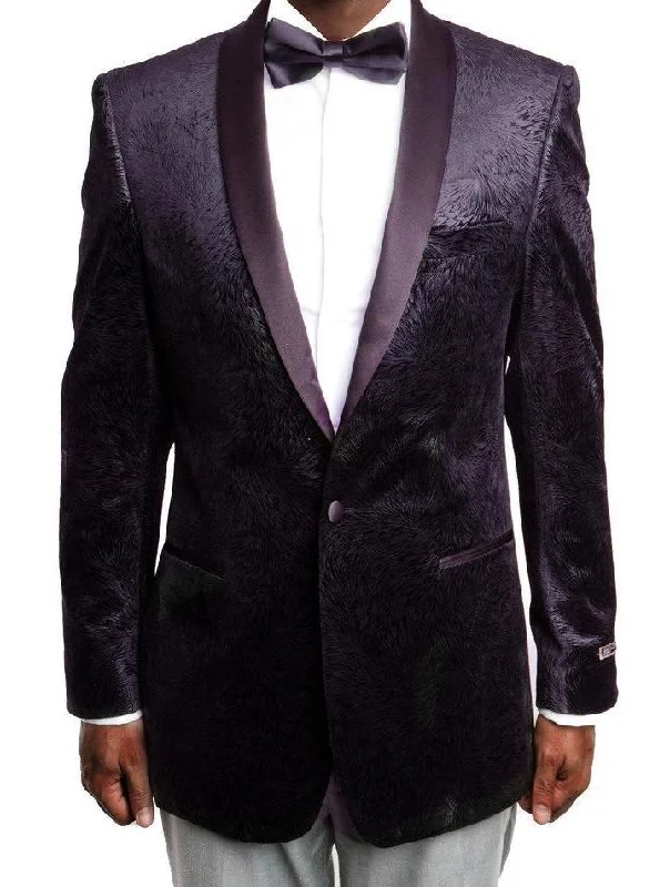 men's grey wool tuxedo suit set -Empire Collection - Vintage Pattern Sports Coat Regular Fit In Plum