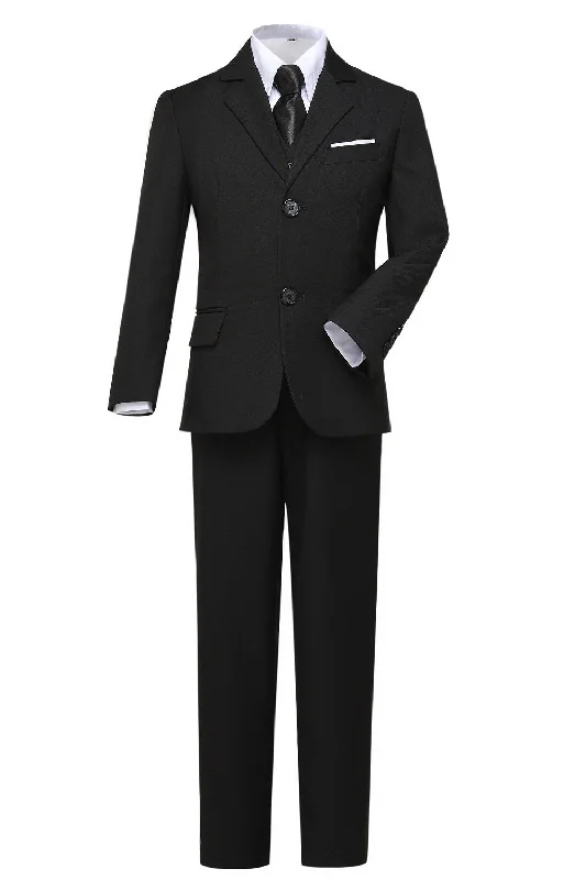 men's custom tuxedo with pleats -Black 3 Piece Kids Boys' Formal Blazer Vest and Pants Dress Suits Set