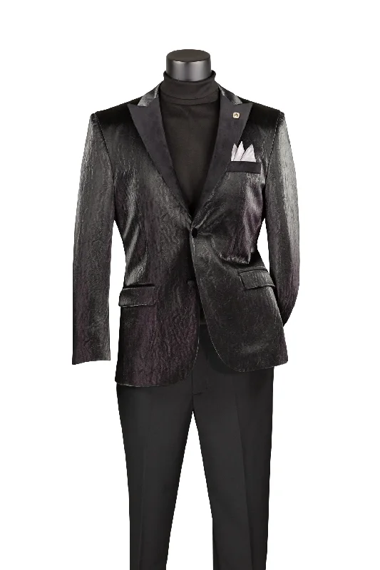 men's wool tuxedo suit with pockets -Black Modern Fit Velvet Blazer