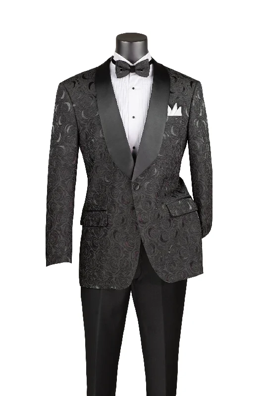 men's business formal grey suit -Black Regular Fit Blazer Shawl Lapel with Matching Bow Tie