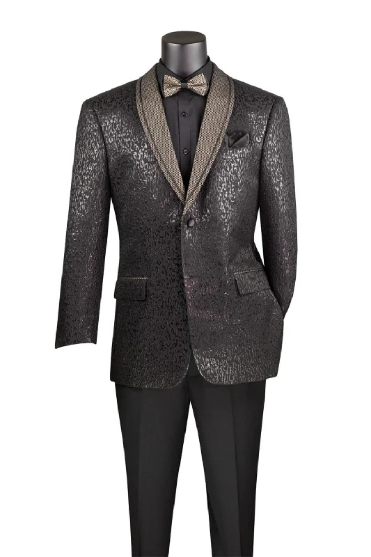 men's slim fit grey business tuxedo -Black Regular Fit Jacket with Dots Lapel and Matching Bow Tie