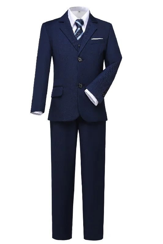 men's black wedding tuxedo jacket -Navy 3 Piece Kids Boys' Formal Blazer Vest and Pants Dress Suits Set