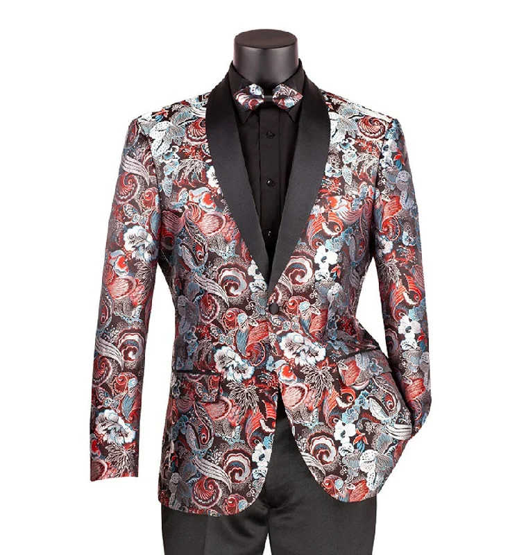 men's black tie formal wedding tuxedo -Burgundy Modern Fit Paisley Pattern Jacquard Fabric Jacket with Bow Tie