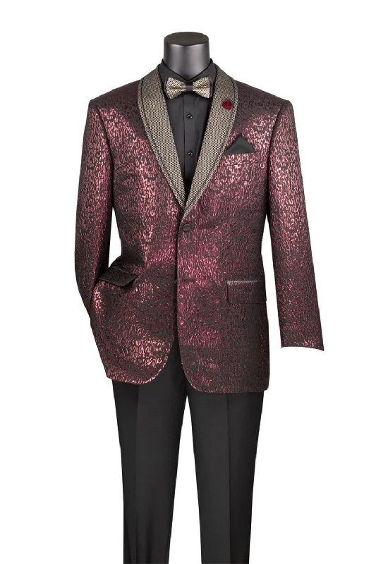 men's blue tuxedo for business meetings -Burgundy Regular Fit Jacket with Dots Lapel and Matching Bow Tie