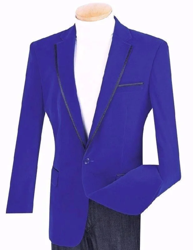 men's designer tuxedo jackets for business -Velvet Regular Fit Men's Blazer in Royal Blue