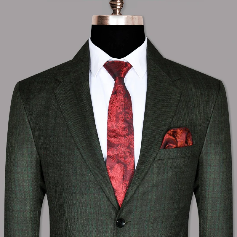 men's business wool tuxedo with satin lapel -Emerald with Maroon Checked Wool Blazer