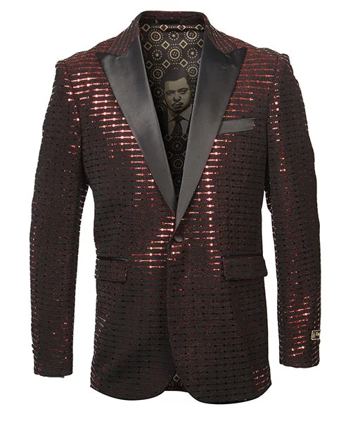 men's luxury tuxedo suit rental -Empire Collection - Red Sequin Texture Design Sports Coat Slim Fit