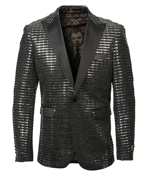 men's three-piece formal business suit -Empire Collection - Silver Sequin Texture Design Sports Coat Slim Fit