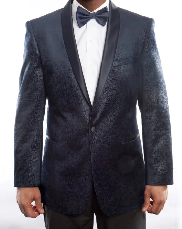 men's casual wool tuxedo for weddings -Empire Collection - Vintage Pattern Sports Coat Regular Fit In Navy