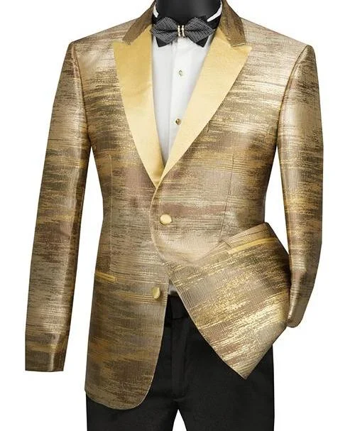 men's classic slim tuxedo with bowtie -Gold Slim Fit Jacket Peak Lapel with Metallic Pattern