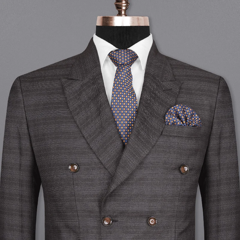 men's modern grey wedding tuxedo -Grape Grey Double Breasted Striped Woolrich Blazer