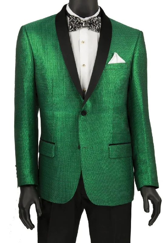 men's tailored formal tuxedo pants -Metallic Shiny Green Slim Fit Sport Coat