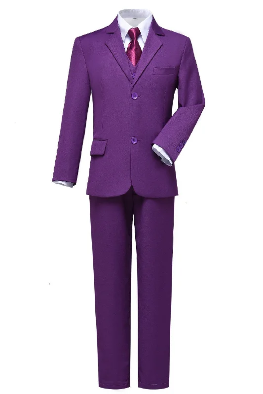 men's slim fit wool tuxedo suit -Purple 3 Piece Kids Boys' Formal Fit Blazer Vest and Pants Dress Suits Set