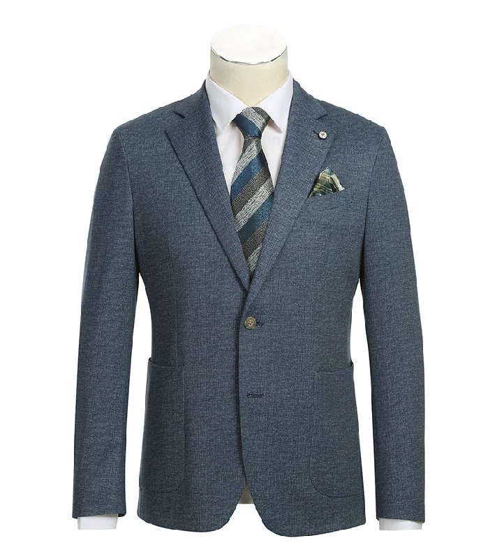 men's grey wool tuxedo for office events -Half Canvas Slim Fit Blazer in Blue