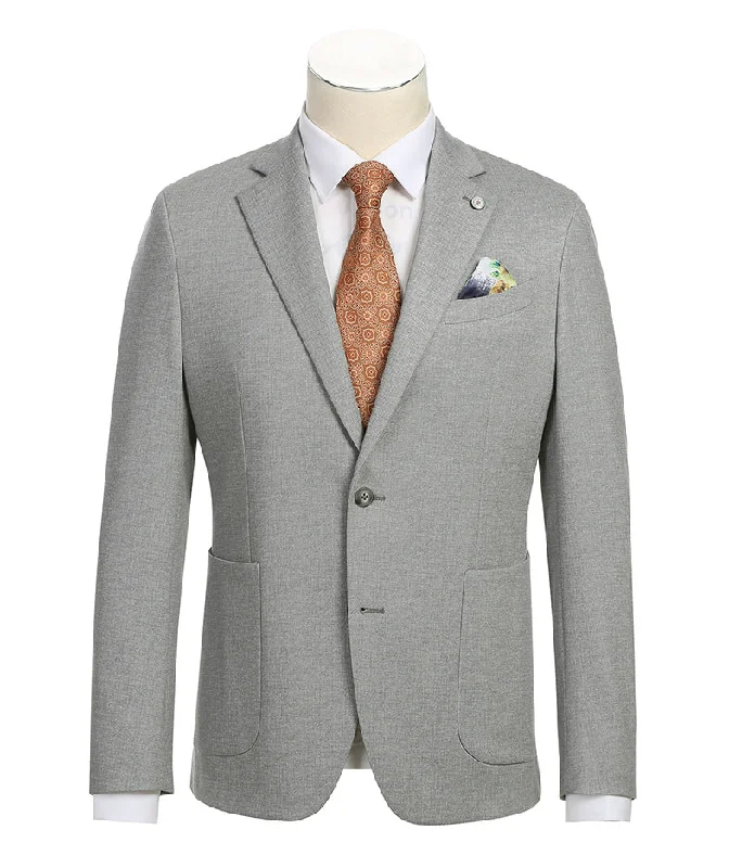 men's luxury grey tuxedo for business -Half Canvas Slim Fit Blazer in Gray