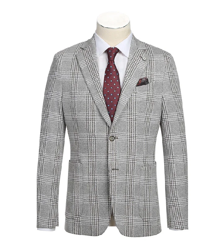 men's tailored black tuxedo suit -Half Canvas Slim Fit Blazer in Plaid Gray