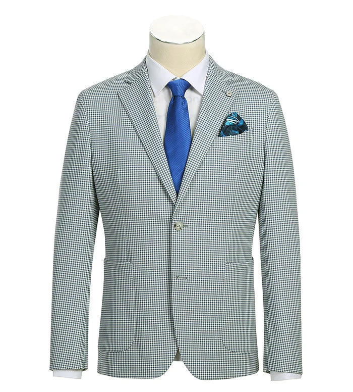 men's black business formal tuxedo -Half Canvas Slim Fit Blazer in Sage Blue Check