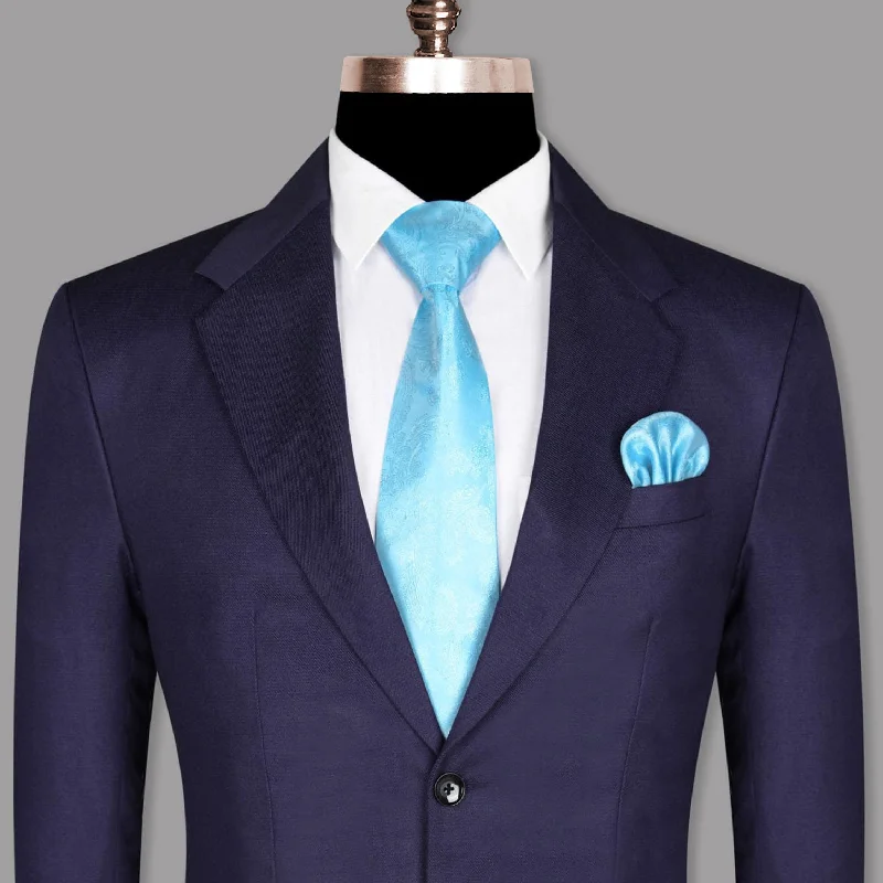 men's slim fit navy tuxedo suit -Indigo Premium Wool Blend Blazer