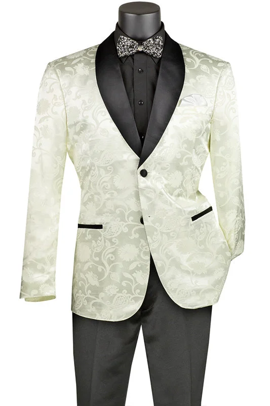 men's luxury formal tuxedo jacket -(4XL) Ivory Slim Fit Jacket Silky Jacquard Fabric with Bow Tie