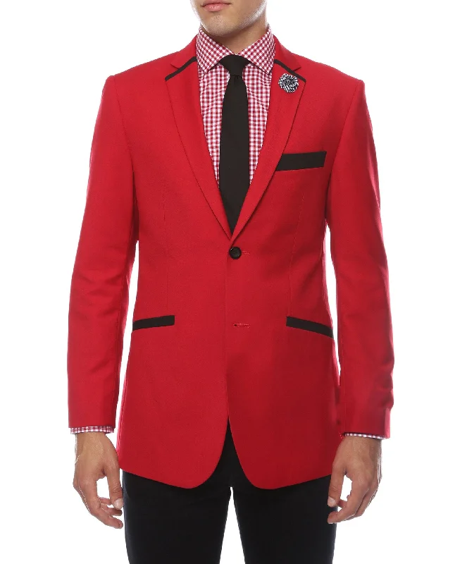 men's slim fit tuxedo jacket for business -The JerseyBoy Red Black Slim Fit Mens Blazer