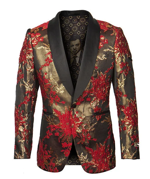 men's grey wedding tuxedo with satin lapel -(L, XL, 2XL) Empire Collection - Red Floral Pattern Sports Coat Slim Fit