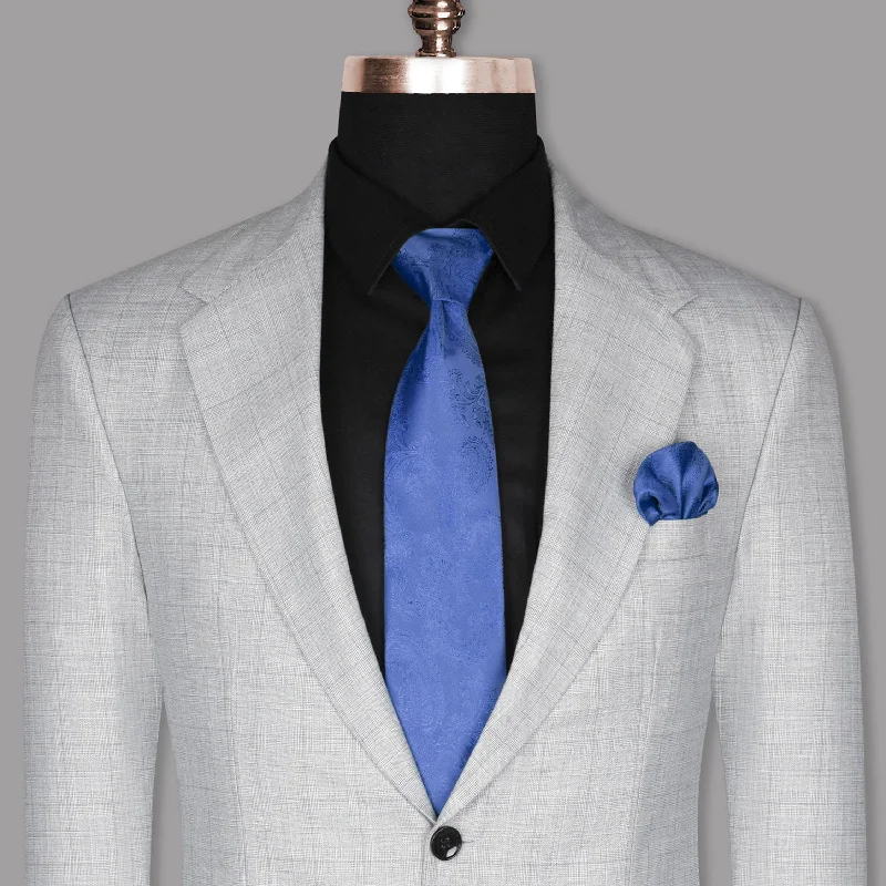 men's tailored black tuxedo for meetings -Light Grey Subtle Plaid Wool Blend Blazer