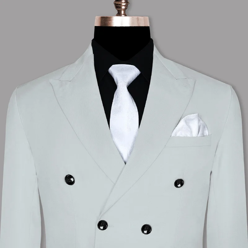 men's luxury formal tuxedo jacket -Light Grey Wool Blend Double Breasted Blazer