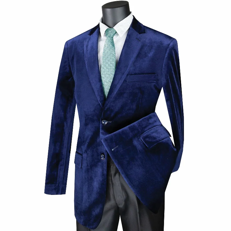 men's designer tuxedo suits for business -Velvet Regular Fit Fashion Jacket in Sapphire