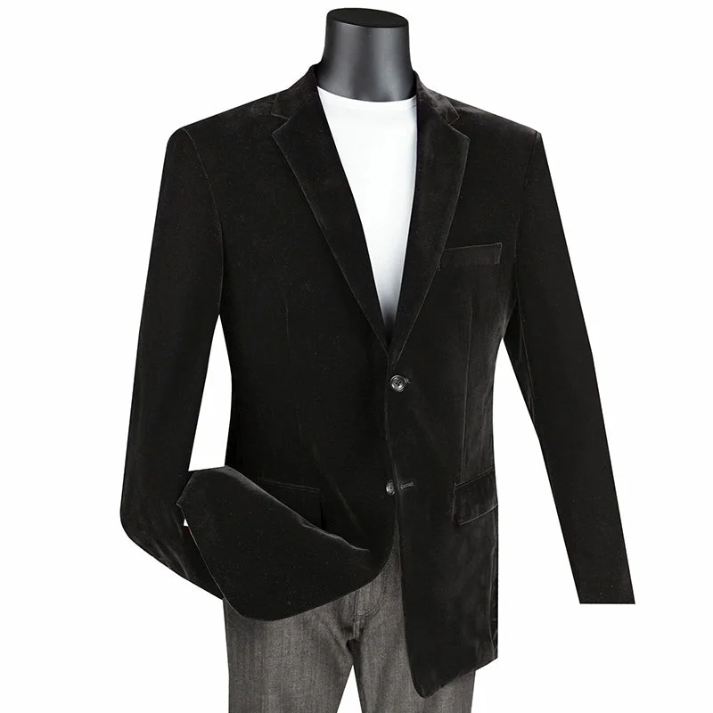 men's business formal grey suit -Velvet Regular Fit Fashion Jacket in Black