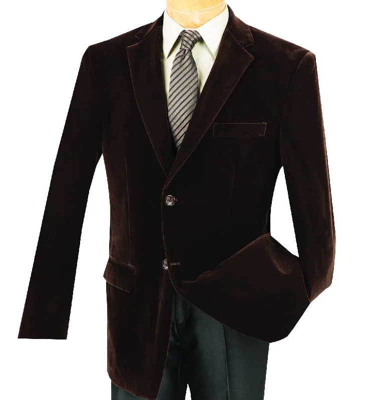 men's tailored tuxedo set for wedding -Velvet Regular Fit Fashion Jacket in Brown