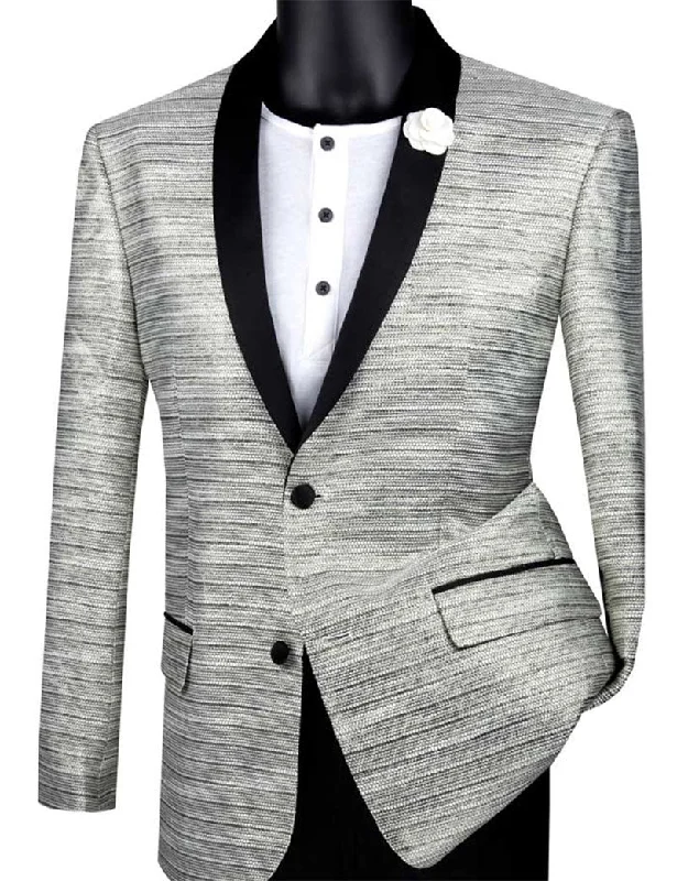 men's formal business suit -(3XL) Silver Metallic Stripe Slim Fit Jacket 2 Button Shawl Lapel