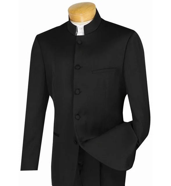 men's three-piece black tuxedo for weddings -(38R, 40R) Regular Fit Banded Collar Jacket