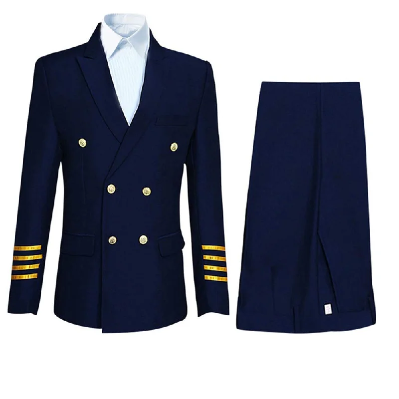 men's luxury wedding tuxedo jackets -YFFUSHI Mens 2 Piece Suit Slim Fit Pilot Captain Uniform Blazer and Pants Navy