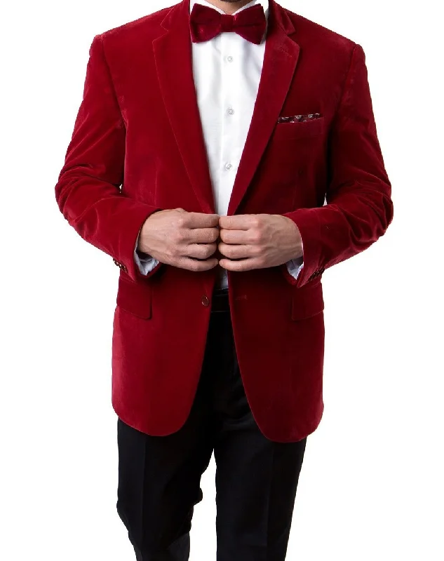 men's tailored tuxedo jacket for prom -Men's Regular Fit Blazer 2 Button with One Welt Chest Pocket Red