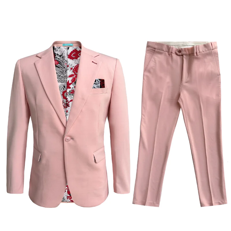 men's business tuxedo jacket with pleats -Men's Cotton-Stretch Fashion Suit Pink S9010