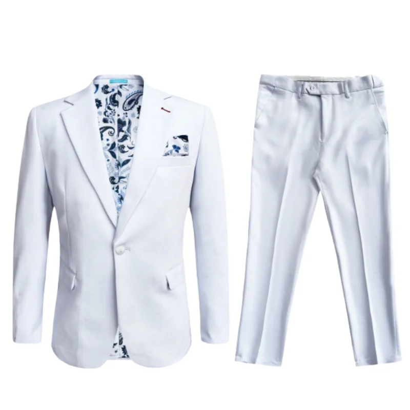 men's tailored business tuxedo jackets -Men's Cotton-Stretch Fashion Suit White S9010