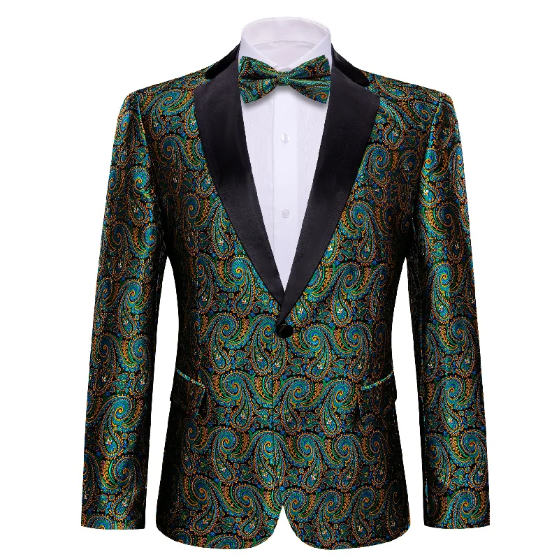 men's casual grey tuxedo for wedding -Men's Dress Party Blue Orange Floral Suit Jacket Slim One Button Stylish Blazer