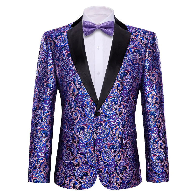 men's formal tuxedo with satin lapels -Men's Dress Party Hyacinth Floral Suit Jacket Slim One Button Stylish Blazer