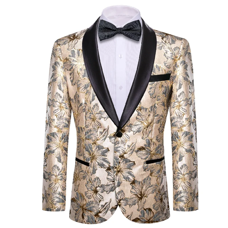 men's formal business tuxedo pants -Men's Dress Party Wheat Blue Floral Suit Jacket Slim One Button Stylish Blazer