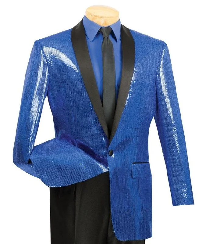 men's formal business tuxedo pants -Spotlight Collection - Regular Fit Blue Sequins Party Jacket