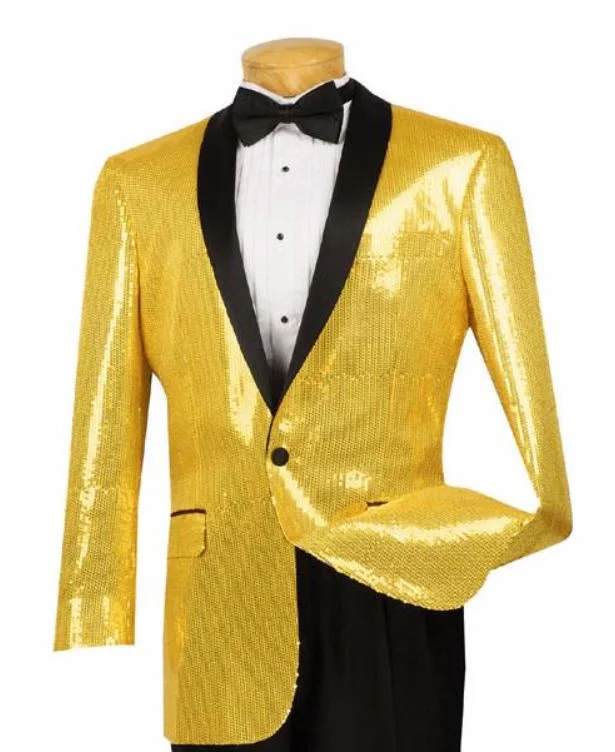 men's classic grey wool tuxedo -Spotlight Collection - Regular Fit Gold Sequins Party Jacket