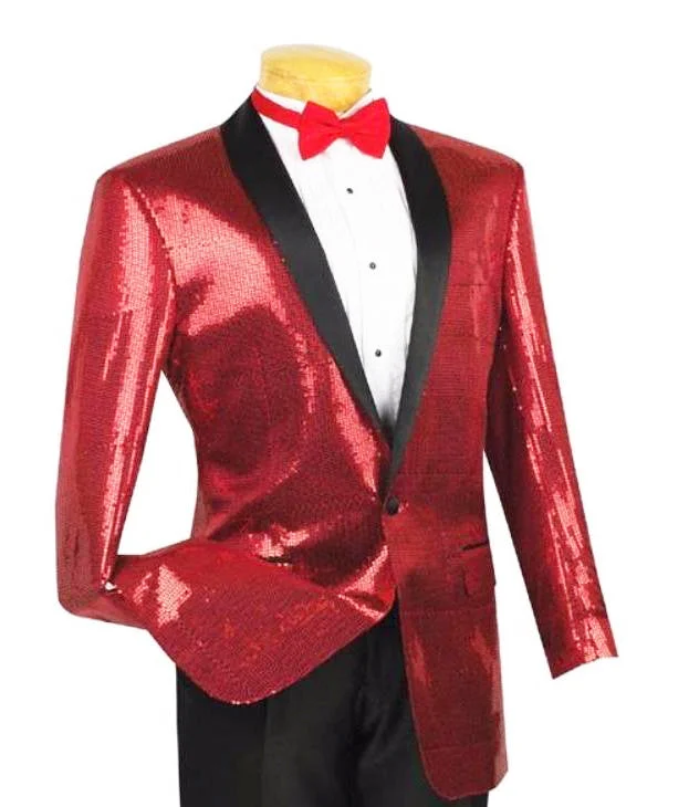 men's slim tuxedo for office events -Spotlight Collection - Regular Fit Red Sequins Party Jacket