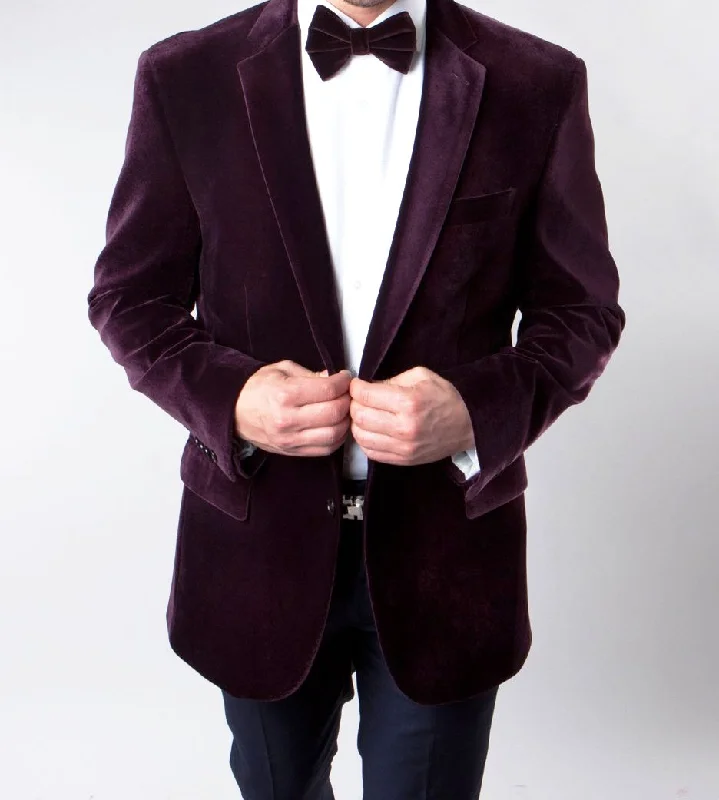 men's grey wool tuxedo with pocket square -Men's Regular Fit Blazer 2 Button with One Welt Chest Pocket Wine