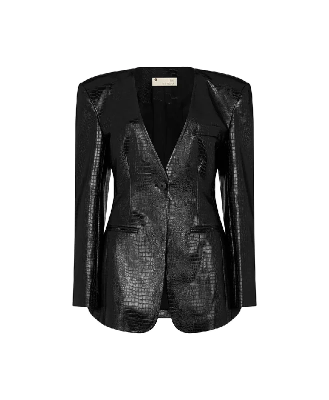 men's luxury wool tuxedo jacket -OSTIA STRUCTURED FAUX CROC LEATHER BLAZER IN BLACK