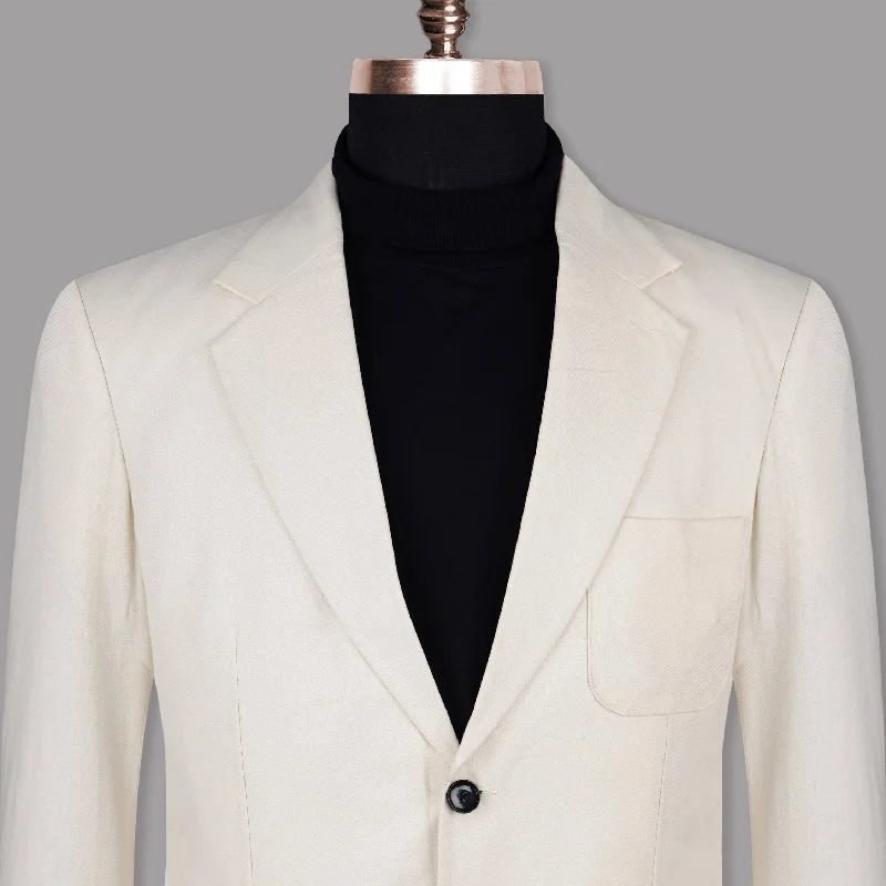 men's casual wedding tuxedo -Pearl White Luxurious Linen Summer Sports Blazer