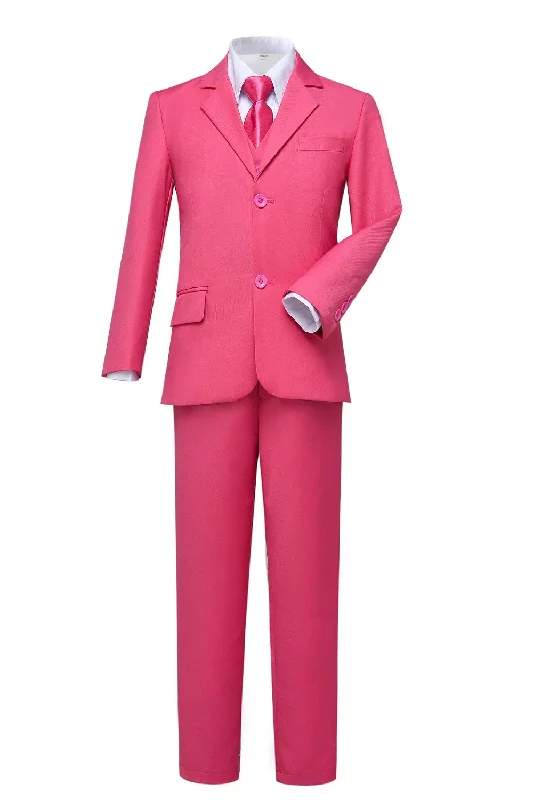 men's black tie formal wedding tuxedo -Pink 3 Piece Kids Boys' Formal Fit Blazer Vest and Pants Dress Suits Set