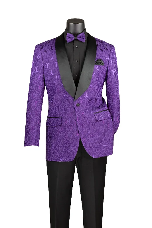 men's navy formal tuxedo for meetings -Purple Champagne Regular Fit Blazer Shawl Lapel with Matching Bow Tie